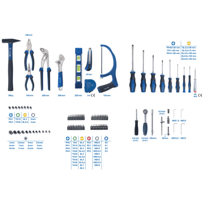 LUX-TOOLS 89dílný kufr na nářadí s kladivem, kleštěmi, šroubováky, ráčnou a bity modro-černý pro domácnost. LUX-TOOLS 89dílný kufr na nářadí s kladivem, kleštěmi, šroubováky, ráčnou a bity modro-černý pro domácnost.