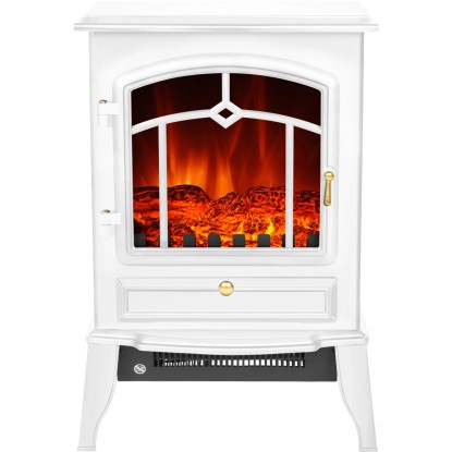 Bílý elektrický krb El Fuego Como s topením a efektem plamene. Bílý elektrický krb El Fuego Como s topením a efektem plamene.