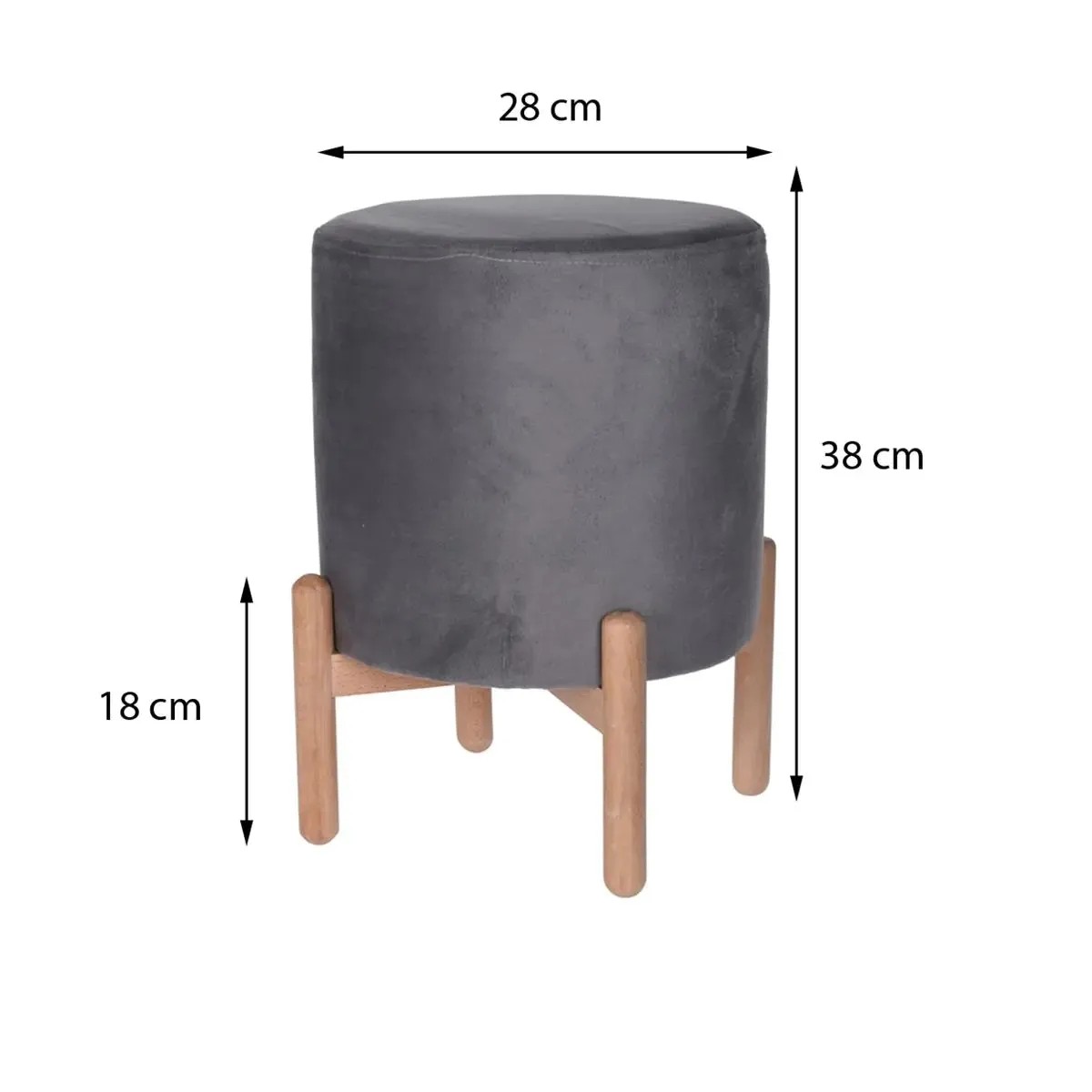 Šedá taburetka t.b.t. s dřevěnýma nohama, výška 38 cm. Ideální jako sedátko nebo podnožka. Šedá taburetka t.b.t. s dřevěnýma nohama, výška 38 cm. Ideální jako sedátko nebo podnožka.
