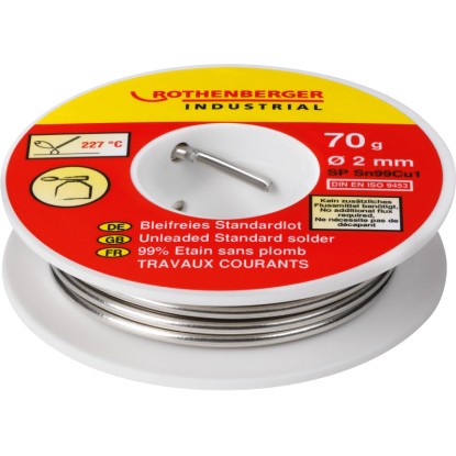 Rothenberger Standardní pájecí cívka bezolovnatá SP Sn99Cu1, pr. 2 mm, 70 g Rothenberger Standardní pájecí cívka bezolovnatá SP Sn99Cu1, pr. 2 mm, 70 g