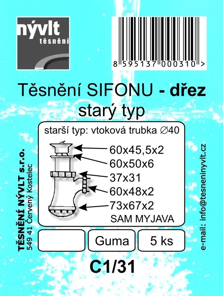 Sada těsnění dřezového sifonu Sam Myjava DN 50, 5 ks Sada těsnění dřezového sifonu Sam Myjava DN 50, 5 ks