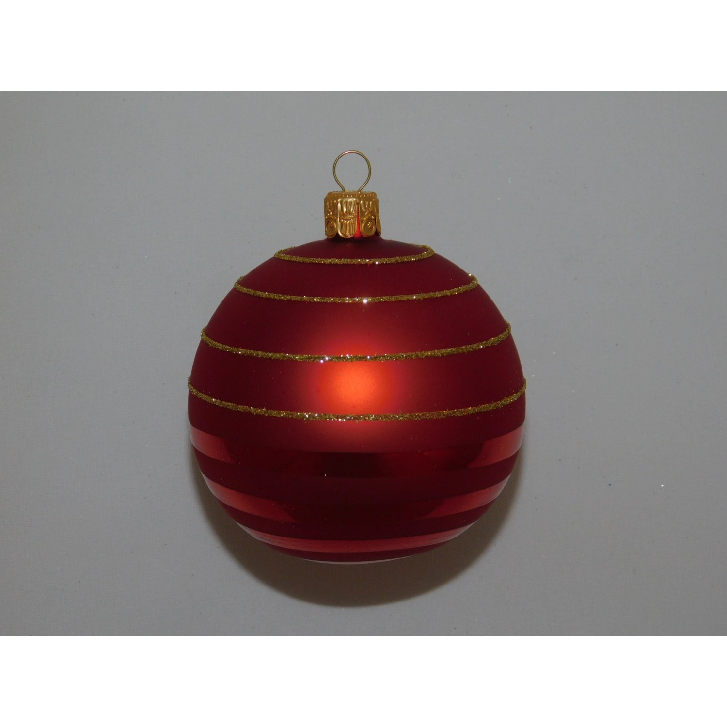 ONREX Vánoční ozdoba skleněná koule červená proužky pr. 8 cm ONREX Vánoční ozdoba skleněná koule červená proužky pr. 8 cm