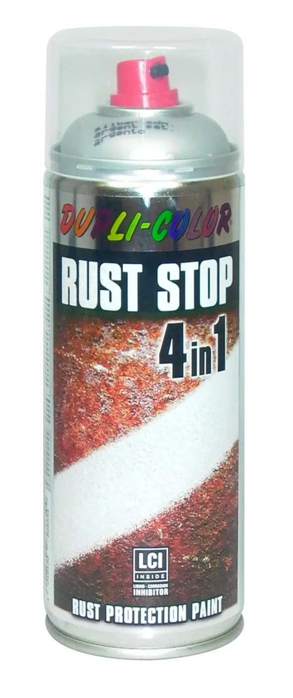 Dupli-Color Rust Stop lak ve spreji, RAL 9006 stříbrná polomatná, 400ml. Dupli-Color Rust Stop lak ve spreji, RAL 9006 stříbrná polomatná, 400ml.