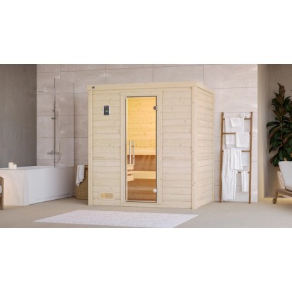 Weka Sauna z masivu Bergen skleněné dveře 198 cm x 148 cm x 203 cm Weka Sauna z masivu Bergen skleněné dveře 198 cm x 148 cm x 203 cm