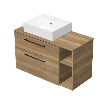 INTEDOOR Koupel.skříň+umyvadl BEE, úchyt černý, 100cm, regál vpravo, dub Halifax INTEDOOR Koupel.skříň+umyvadl BEE, úchyt černý, 100cm, regál vpravo, dub Halifax