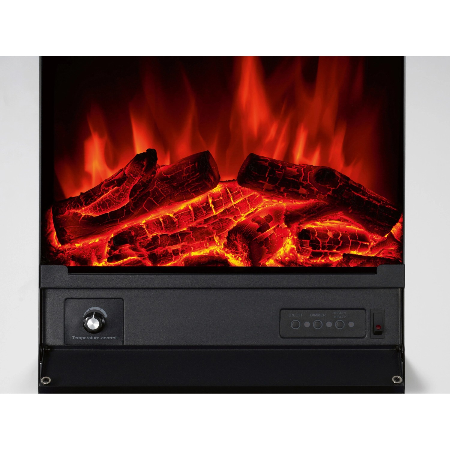 Elektrický krb Glasbury Fire: realistický LED efekt plamene, žhnoucí polena, regulace teploty a ovládací panel. Elektrický krb Glasbury Fire: realistický LED efekt plamene, žhnoucí polena, regulace teploty a ovládací panel.