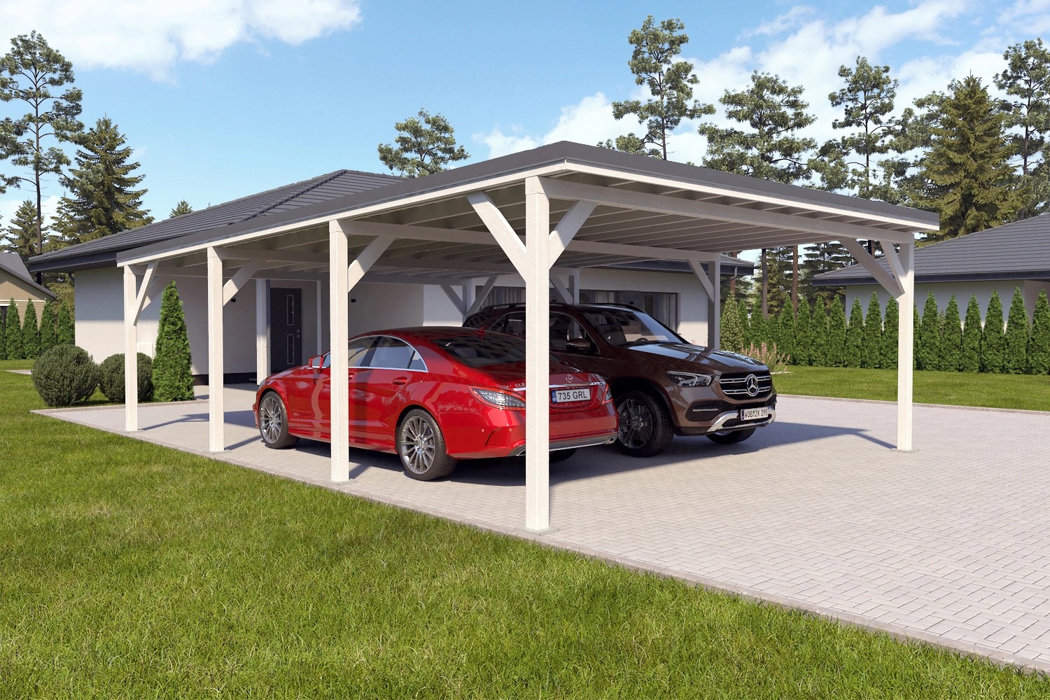 Holzbrüder Přístřešek na auto Ralf bílý/šedá stř. 600 x 868 cm 52 m2 Holzbrüder Přístřešek na auto Ralf bílý/šedá stř. 600 x 868 cm 52 m2