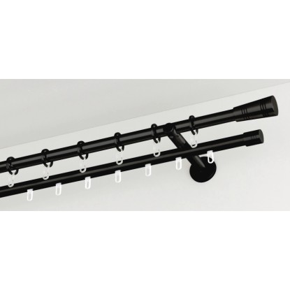Záclonová tyč Gardinia Chicago, Ø 20 mm, černá, dvoukolejnicová, s kroužky a držáky. Záclonová tyč Gardinia Chicago, Ø 20 mm, černá, dvoukolejnicová, s kroužky a držáky.