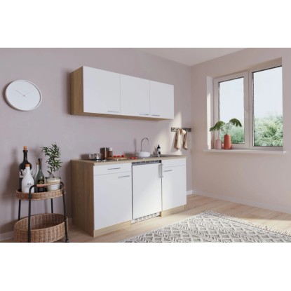 Respekta KB150ESWC kuchyňská linka, 150 cm, bílá/dub Sägerau, s lednicí, varnou deskou a dřezem. Respekta KB150ESWC kuchyňská linka, 150 cm, bílá/dub Sägerau, s lednicí, varnou deskou a dřezem.
