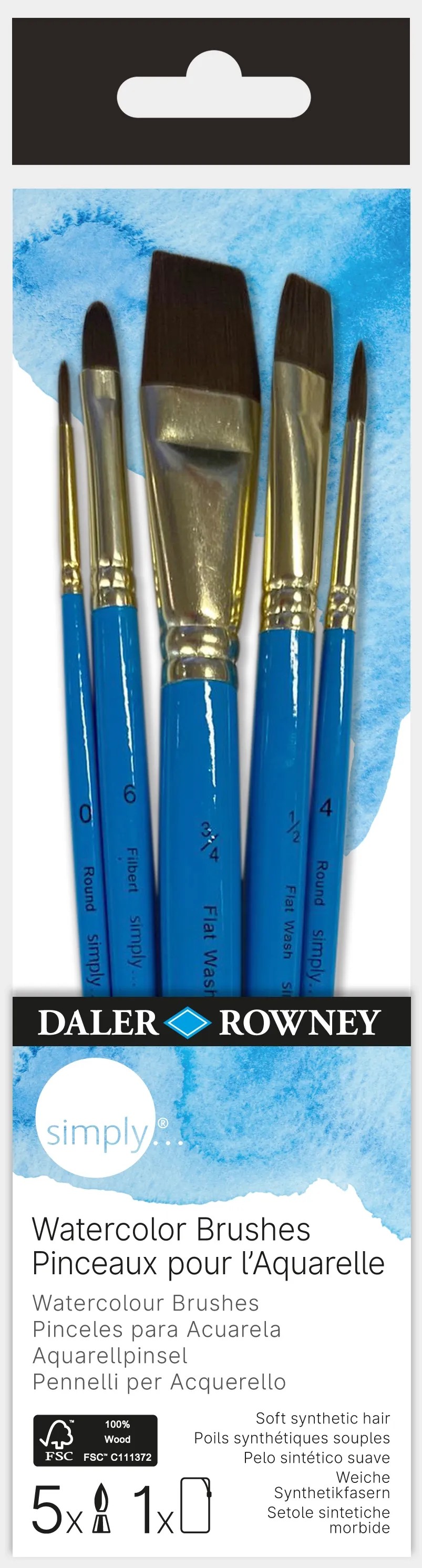 Daler Rowney Sada štětců pro malbu akvarelem SIMPLY, 5dílná Daler Rowney Sada štětců pro malbu akvarelem SIMPLY, 5dílná
