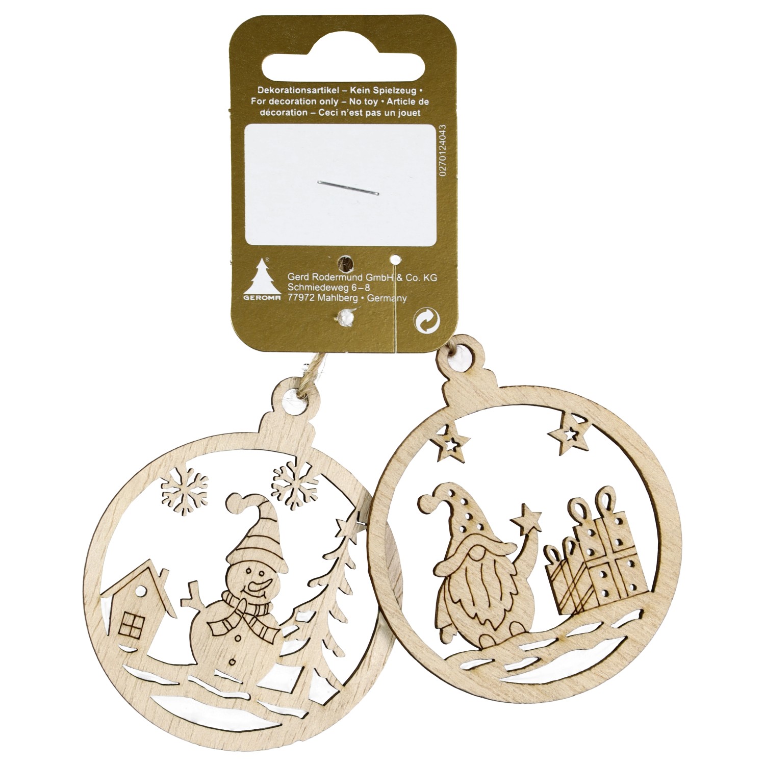 GEROMA Závěsná vánoční dekorace figurky dřevěné 6 cm, 2 ks GEROMA Závěsná vánoční dekorace figurky dřevěné 6 cm, 2 ks