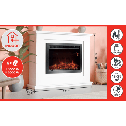 Bílo-černý elektrický krb Moorhampton Fire s realistickým plamenem, 2000W topením a dálkovým ovládáním. Rozměry: 80,5x98x27,5 cm. Bílo-černý elektrický krb Moorhampton Fire s realistickým plamenem, 2000W topením a dálkovým ovládáním. Rozměry: 80,5x98x27,5 cm.