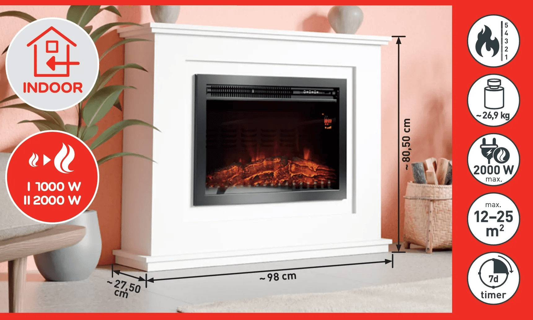 Bílo-černý elektrický krb Moorhampton Fire s realistickým plamenem, 2000W topením a dálkovým ovládáním. Rozměry: 80,5x98x27,5 cm. Bílo-černý elektrický krb Moorhampton Fire s realistickým plamenem, 2000W topením a dálkovým ovládáním. Rozměry: 80,5x98x27,5 cm.