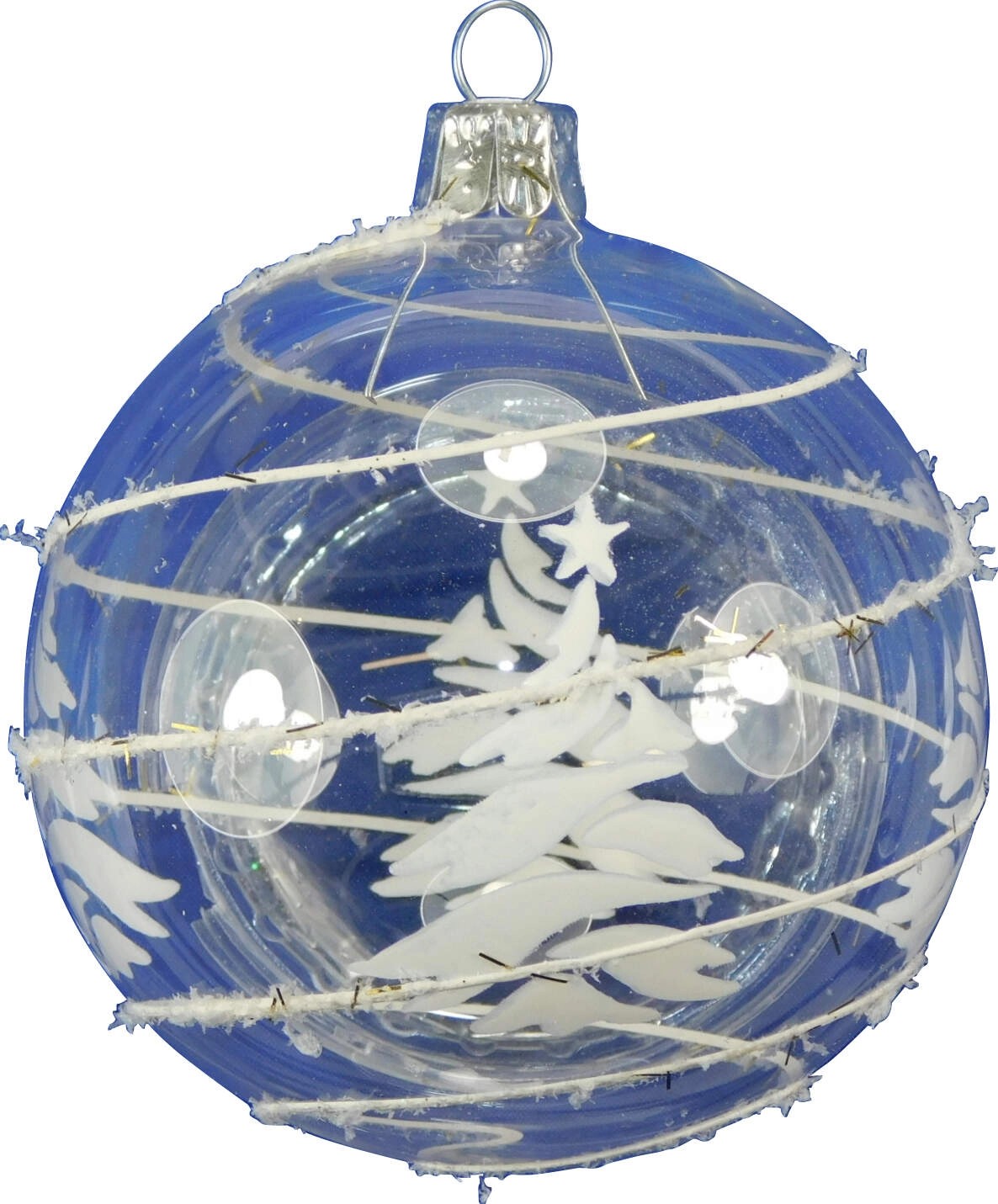 Ornex Vánoční ozdoba skleněná koule se stromem a pruhy, čirá, 8 cm Ornex Vánoční ozdoba skleněná koule se stromem a pruhy, čirá, 8 cm