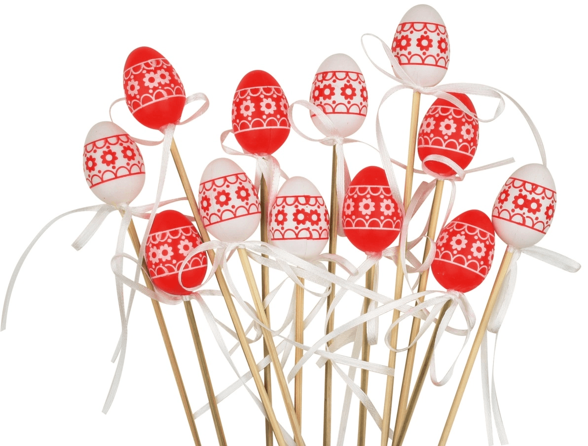 Vajíčko s kytičkami plastové zápich 4 cm + špejle, červená Vajíčko s kytičkami plastové zápich 4 cm + špejle, červená