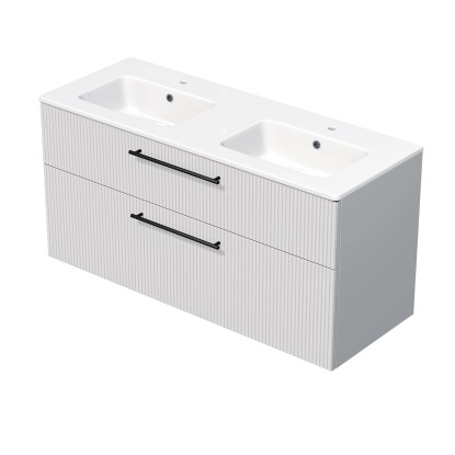 INTEDOOR Koupel.skříň+dvojumyvadlo BEE, úchyt černý, š. 121 cm, bílá 3D pruhy INTEDOOR Koupel.skříň+dvojumyvadlo BEE, úchyt černý, š. 121 cm, bílá 3D pruhy