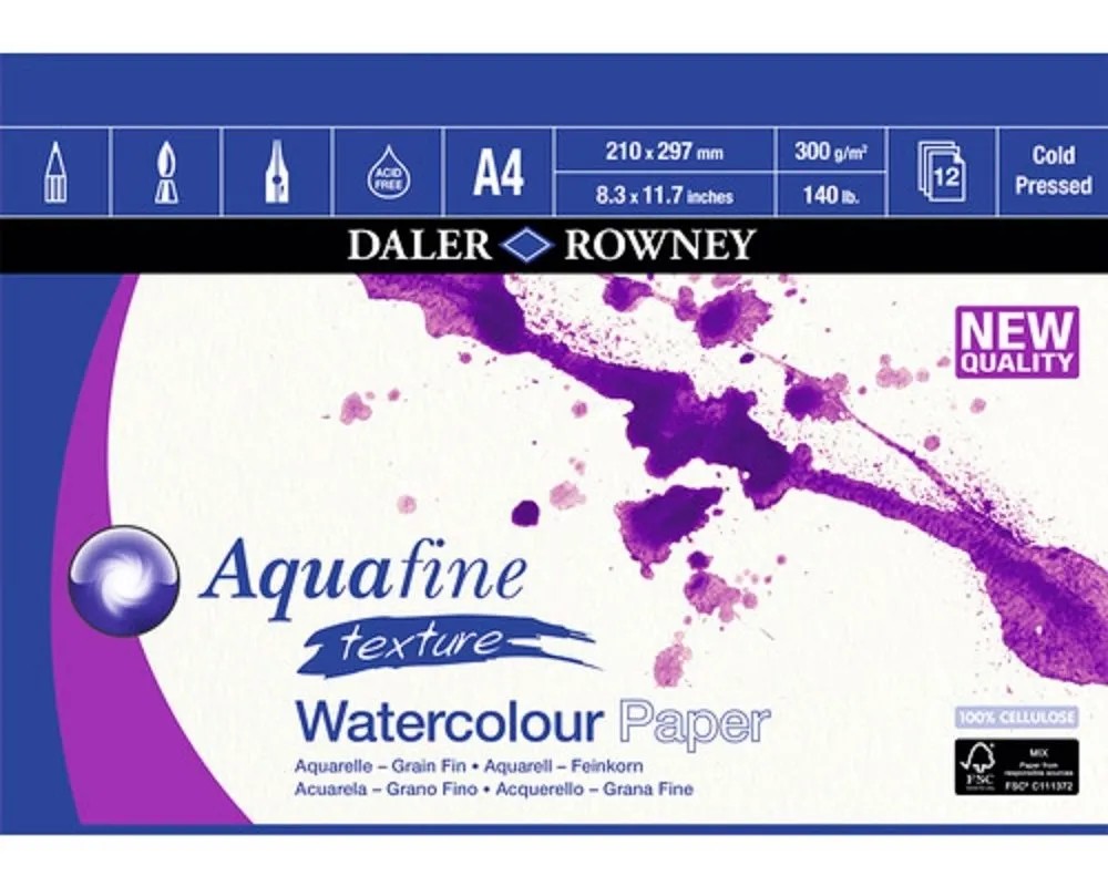 Daler Rowney Blok akvarelový Aquafine, 300 g/m2, 12 listů A4 Daler Rowney Blok akvarelový Aquafine, 300 g/m2, 12 listů A4