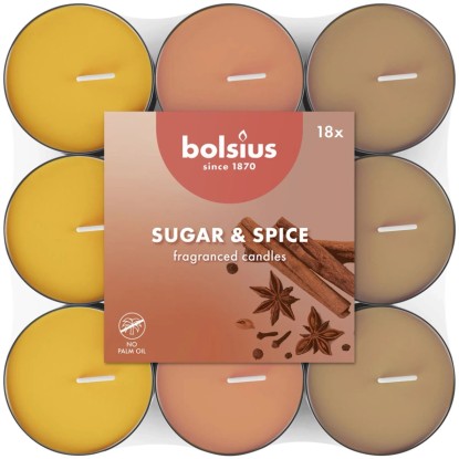 Bolsius Vonné čajové svíčky Sugar & Spice, 3 barvy, 18 ks Bolsius Vonné čajové svíčky Sugar & Spice, 3 barvy, 18 ks