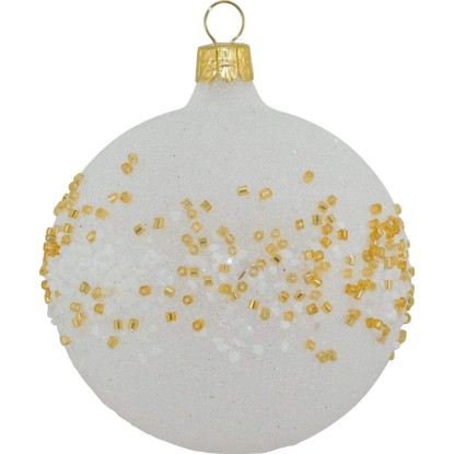 Ornex Vánoční ozdoba skleněná koule celosypaná 8 cm, bílo-zlatá Ornex Vánoční ozdoba skleněná koule celosypaná 8 cm, bílo-zlatá