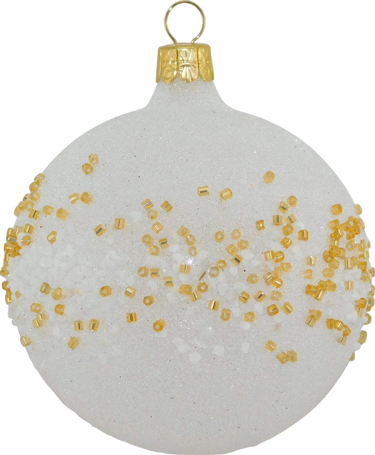 Ornex Vánoční ozdoba skleněná koule celosypaná 8 cm, bílo-zlatá Ornex Vánoční ozdoba skleněná koule celosypaná 8 cm, bílo-zlatá