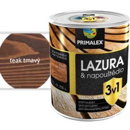 PRIMALEX Lazura a napouštědlo 3v1 teak tmavý 0,75 l PRIMALEX Lazura a napouštědlo 3v1 teak tmavý 0,75 l