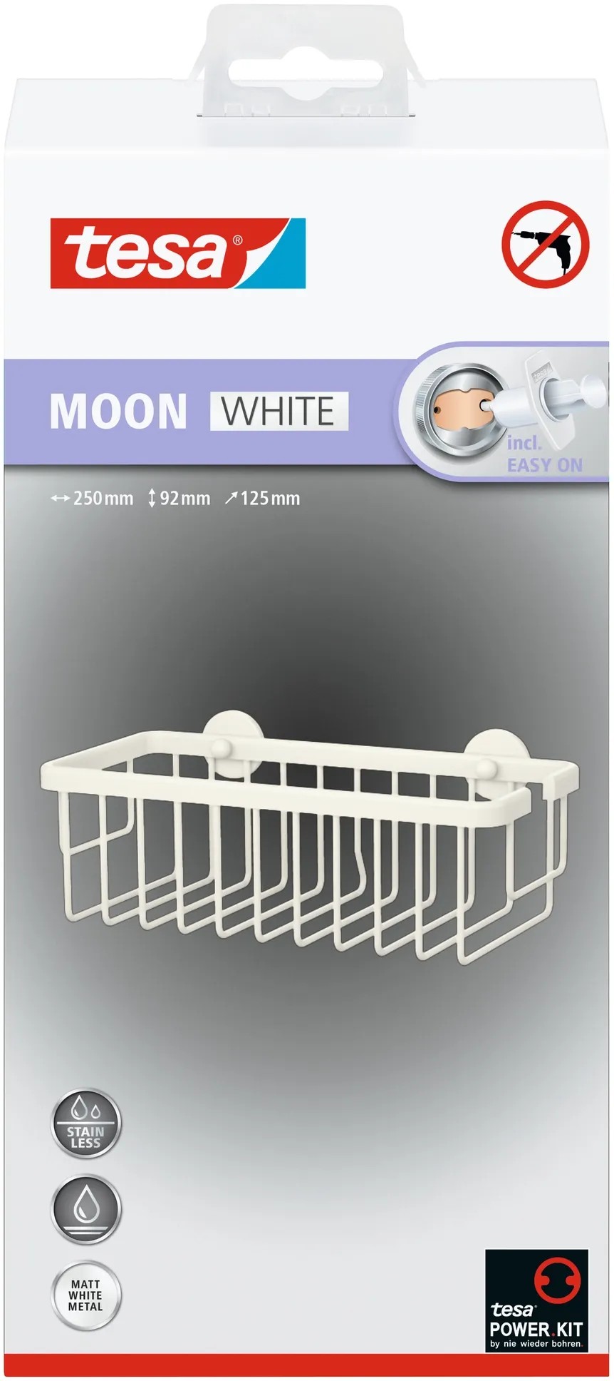 tesa Košík do sprchy Moon, matná bílá, 92 x 250 x 125 mm tesa Košík do sprchy Moon, matná bílá, 92 x 250 x 125 mm