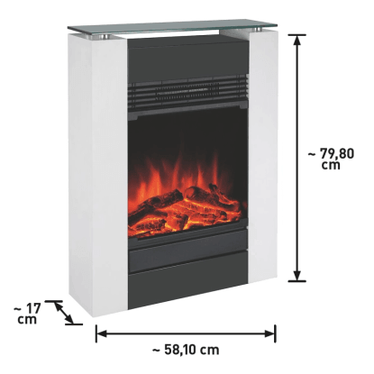 Bílý elektrický krb Glasbury Fire se skleněnou čelní deskou, korpusem v dekoru dřeva a LED efektem plamene. 79,8x58,1x17cm. Bílý elektrický krb Glasbury Fire se skleněnou čelní deskou, korpusem v dekoru dřeva a LED efektem plamene. 79,8x58,1x17cm.