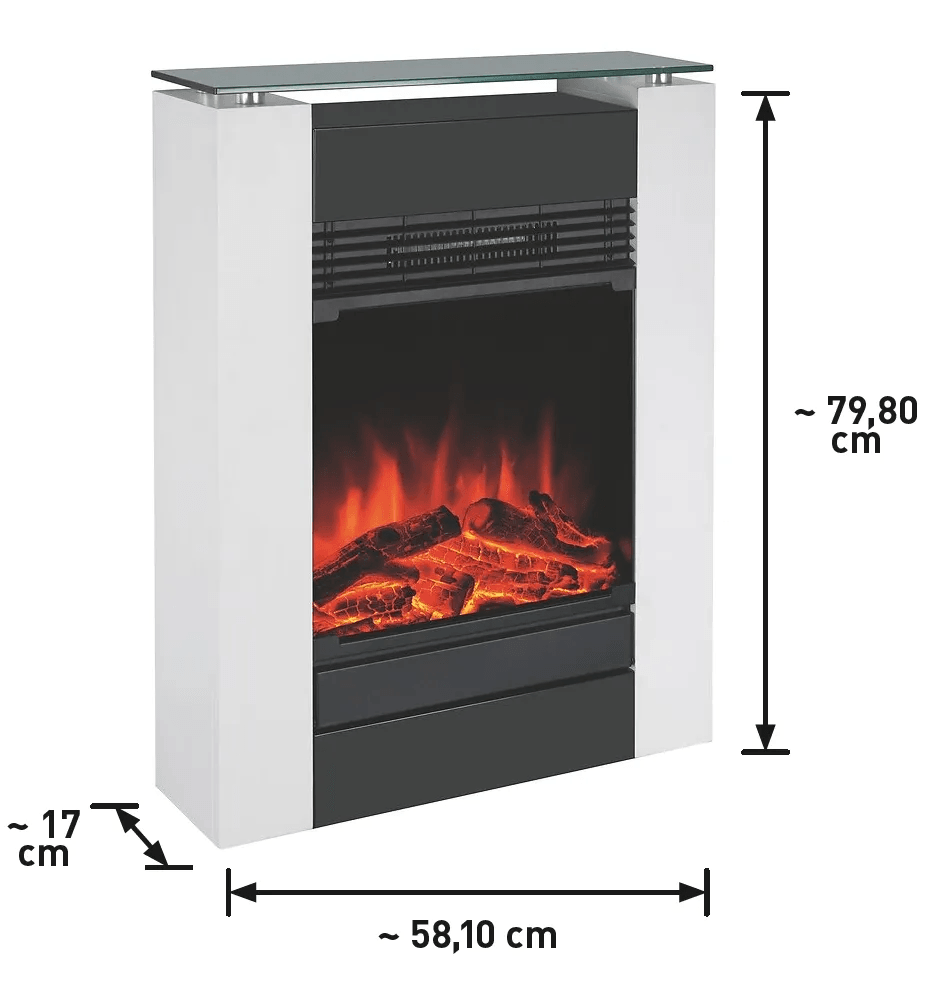 Bílý elektrický krb Glasbury Fire se skleněnou čelní deskou, korpusem v dekoru dřeva a LED efektem plamene. 79,8x58,1x17cm. Bílý elektrický krb Glasbury Fire se skleněnou čelní deskou, korpusem v dekoru dřeva a LED efektem plamene. 79,8x58,1x17cm.