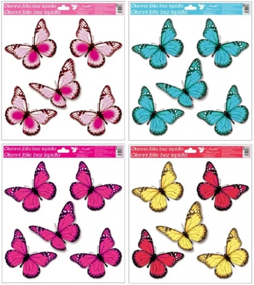 Anděl Přerov Dekorační okenní fólie motýli s glitry, různé druhy, 33 x 30 cm Anděl Přerov Dekorační okenní fólie motýli s glitry, různé druhy, 33 x 30 cm