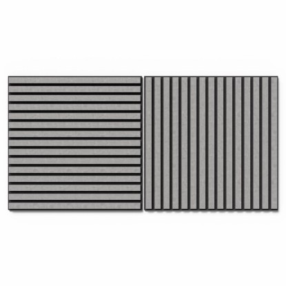 Akustické panely DenPanels, 60x60 cm, betonově šedé, s horizontálními a vertikálními lamelami. Akustické panely DenPanels, 60x60 cm, betonově šedé, s horizontálními a vertikálními lamelami.