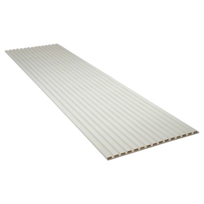 Bílý akustický panel s plstí potaženými MDF lištami pro obklad stěn, délka 240 cm. Bílý akustický panel s plstí potaženými MDF lištami pro obklad stěn, délka 240 cm.
