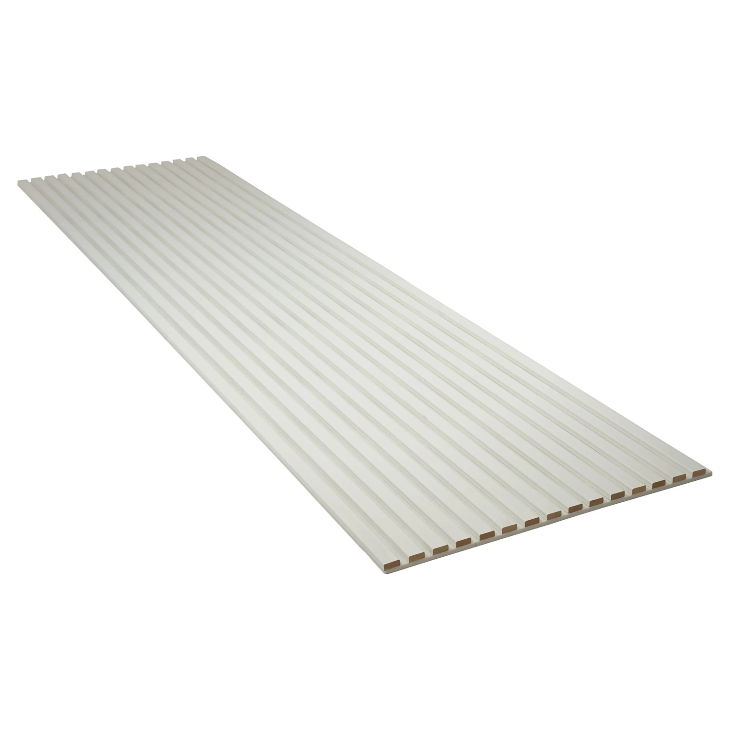 Bílý akustický panel s plstí potaženými MDF lištami pro obklad stěn, délka 240 cm. Bílý akustický panel s plstí potaženými MDF lištami pro obklad stěn, délka 240 cm.