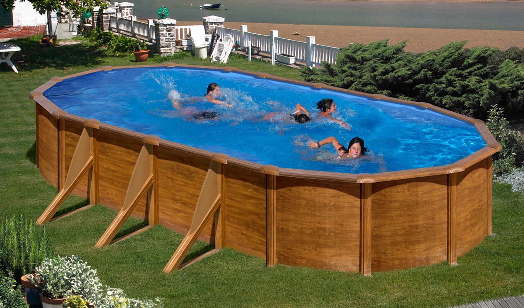 Summer Fun Sada bazénu se vzorem dřeva Ravenna nadzemní oválný 610x375x100 cm Summer Fun Sada bazénu se vzorem dřeva Ravenna nadzemní oválný 610x375x100 cm