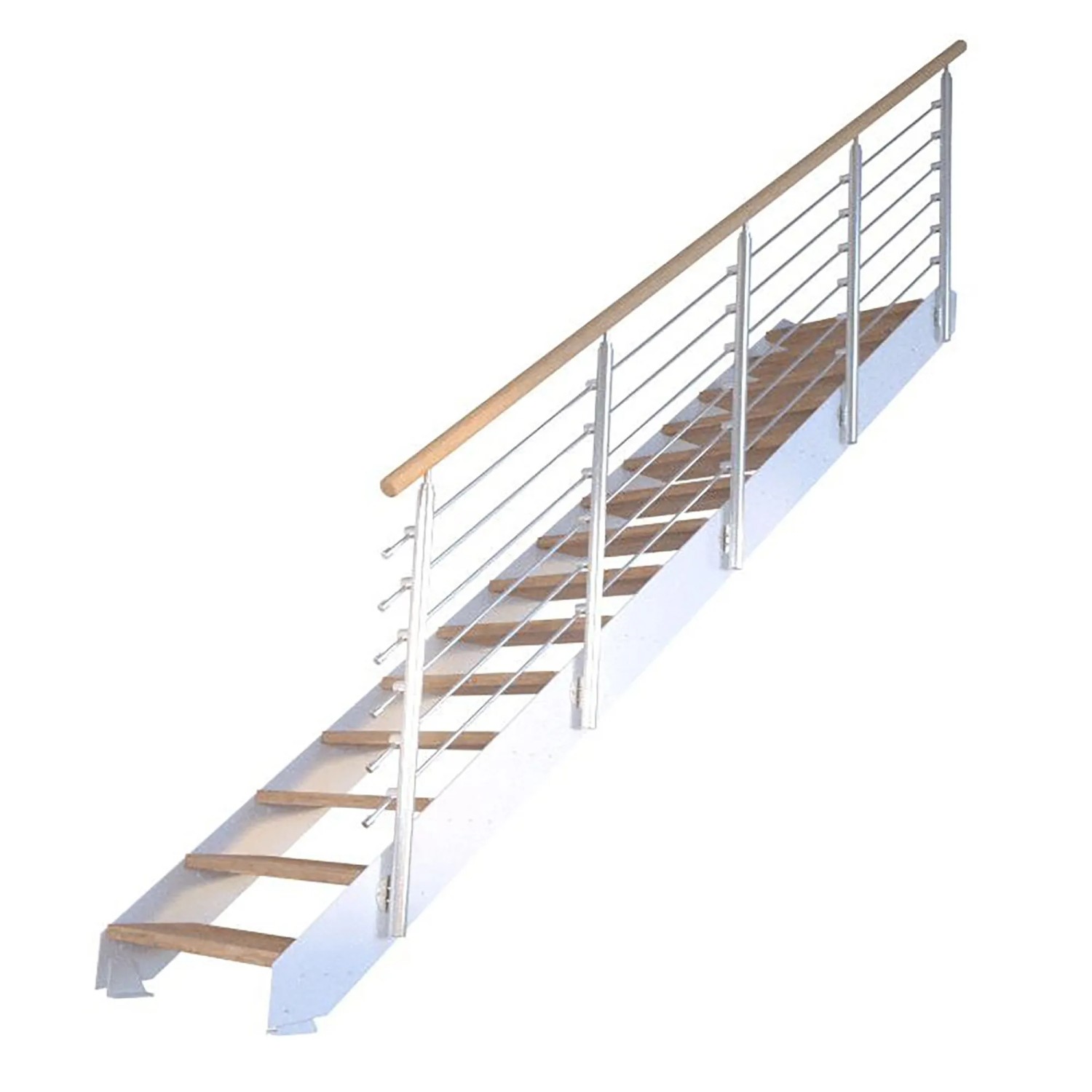 Schodiště Kos s 10 olejovanými dubovými stupni a bílým designovým zábradlím. Kovové a dřevěné interiérové schodiště. Schodiště Kos s 10 olejovanými dubovými stupni a bílým designovým zábradlím. Kovové a dřevěné interiérové schodiště.