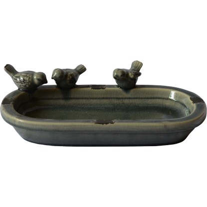 Napáječka pro ptáčky terakota oválná šedá 16,5 x 29 x 7,5 cm Napáječka pro ptáčky terakota oválná šedá 16,5 x 29 x 7,5 cm