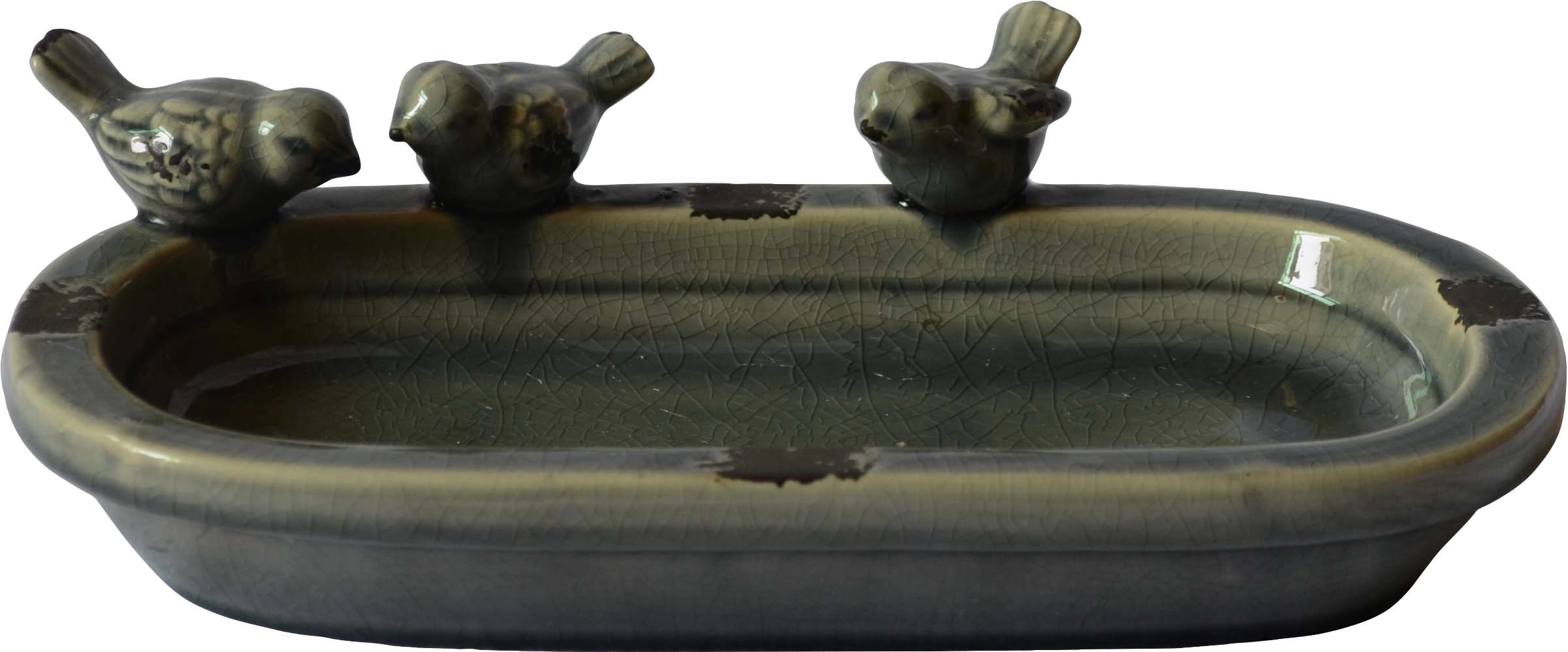 Napáječka pro ptáčky terakota oválná šedá 16,5 x 29 x 7,5 cm Napáječka pro ptáčky terakota oválná šedá 16,5 x 29 x 7,5 cm