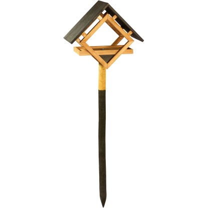 Krmítko pro ptáky pinie přírodní / černá s dřevěnou střechou a kůlem Krmítko pro ptáky pinie přírodní / černá s dřevěnou střechou a kůlem