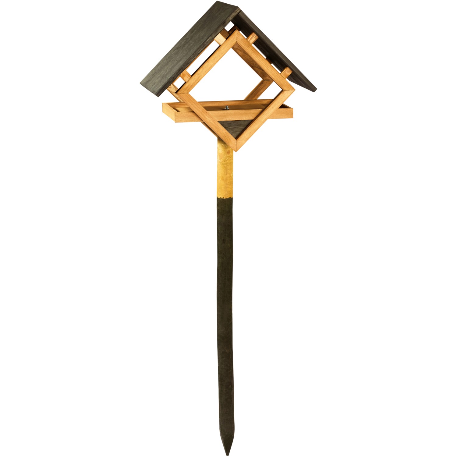 Krmítko pro ptáky pinie přírodní / černá s dřevěnou střechou a kůlem Krmítko pro ptáky pinie přírodní / černá s dřevěnou střechou a kůlem