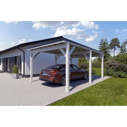 Holzbrüder Přístřešek na auto Ralf bílý/černá stř. 400 x 600 cm 24 m2 Holzbrüder Přístřešek na auto Ralf bílý/černá stř. 400 x 600 cm 24 m2