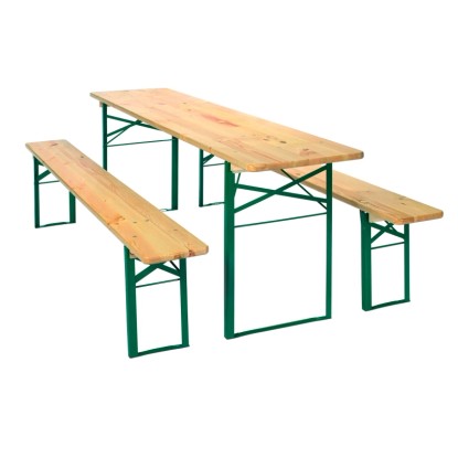 Pivní set, stůl 220 x 70 cm, borovicové dřevo/ocel, 3dílný Pivní set, stůl 220 x 70 cm, borovicové dřevo/ocel, 3dílný