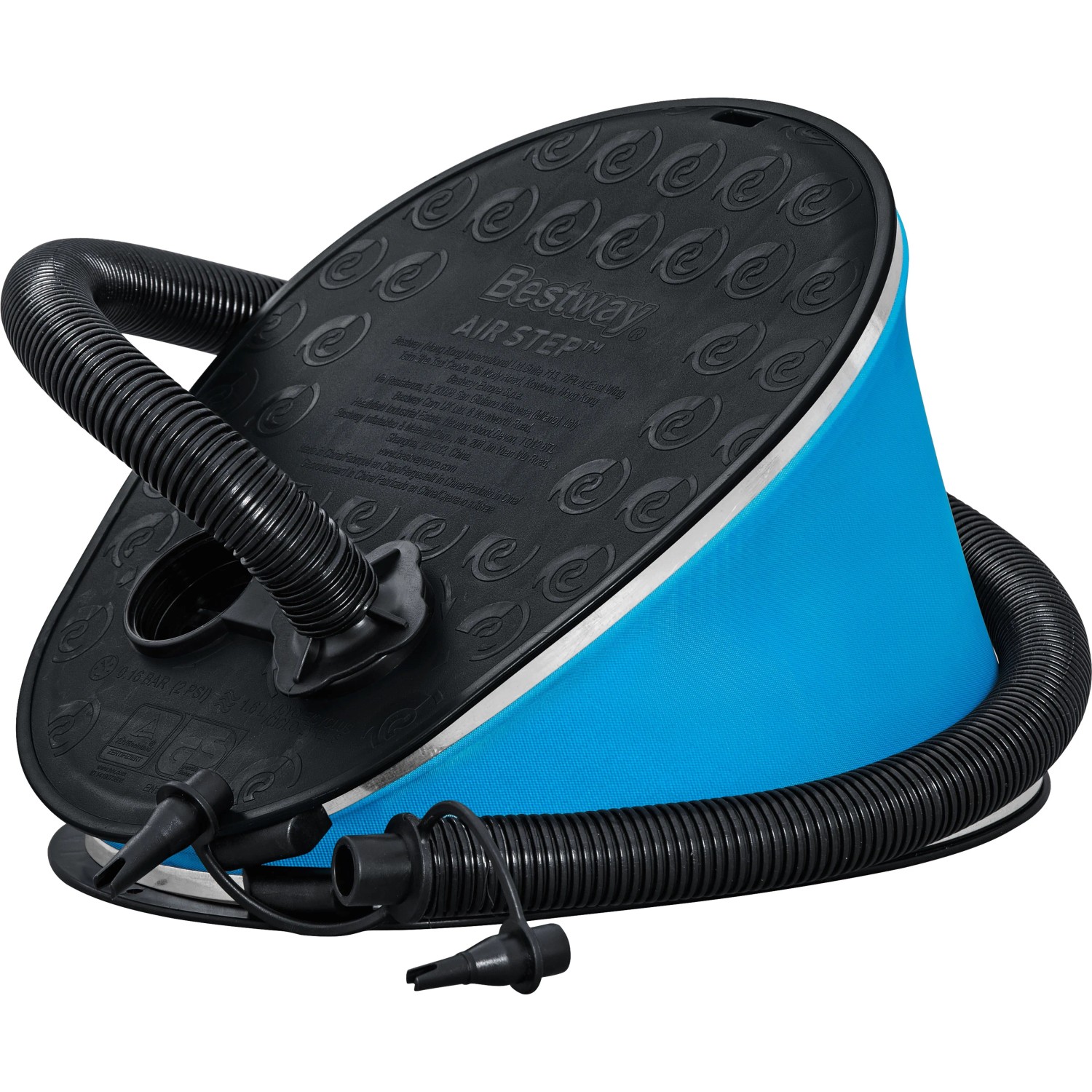 Nožní pumpa Bestway Air Step Pro (1 600 ml) v modro-černé barvě s hadicí a adaptéry. Nožní pumpa Bestway Air Step Pro (1 600 ml) v modro-černé barvě s hadicí a adaptéry.
