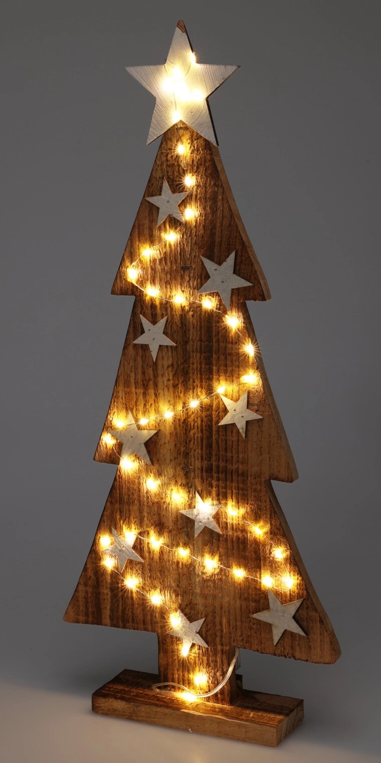 Dřevěný vánoční stromek s osvětlením 50 LED teplá bílá, 25 x 6 x 54 cm Dřevěný vánoční stromek s osvětlením 50 LED teplá bílá, 25 x 6 x 54 cm