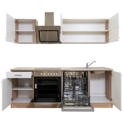 Respekta Economy Kuchyňská linka KB220ESWSC, 220 cm, bílá/dub Sägerau, se spotřebiči a myčkou. Respekta Economy Kuchyňská linka KB220ESWSC, 220 cm, bílá/dub Sägerau, se spotřebiči a myčkou.