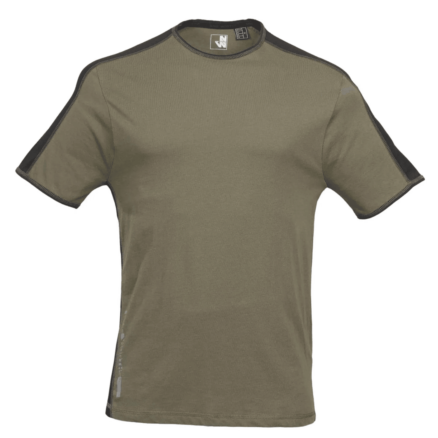 Khaki t.b.t. tričko pro pracovní oděvy s tmavými akcenty. Khaki t.b.t. tričko pro pracovní oděvy s tmavými akcenty.