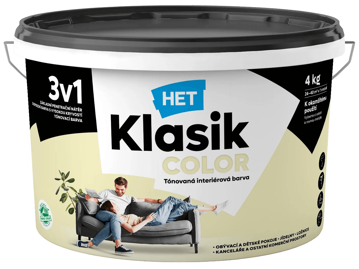 HET Klasik COLOR Tónovaná interiérová barva KC 0658 žlutá pastelová, 4 kg HET Klasik COLOR Tónovaná interiérová barva KC 0658 žlutá pastelová, 4 kg