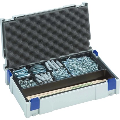 Otevřený kufřík na nářadí Mini-Systainer® od LUX-TOOLS se šrouby, hmoždinkami a drobnými díly. Otevřený kufřík na nářadí Mini-Systainer® od LUX-TOOLS se šrouby, hmoždinkami a drobnými díly.