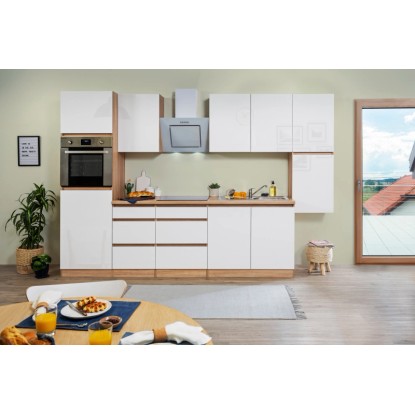 Kuchyňská linka Respekta GLRP320HESW, 320 cm, bílý lesk/dub Sonoma, s elektrospotřebiči. Kuchyňská linka Respekta GLRP320HESW, 320 cm, bílý lesk/dub Sonoma, s elektrospotřebiči.