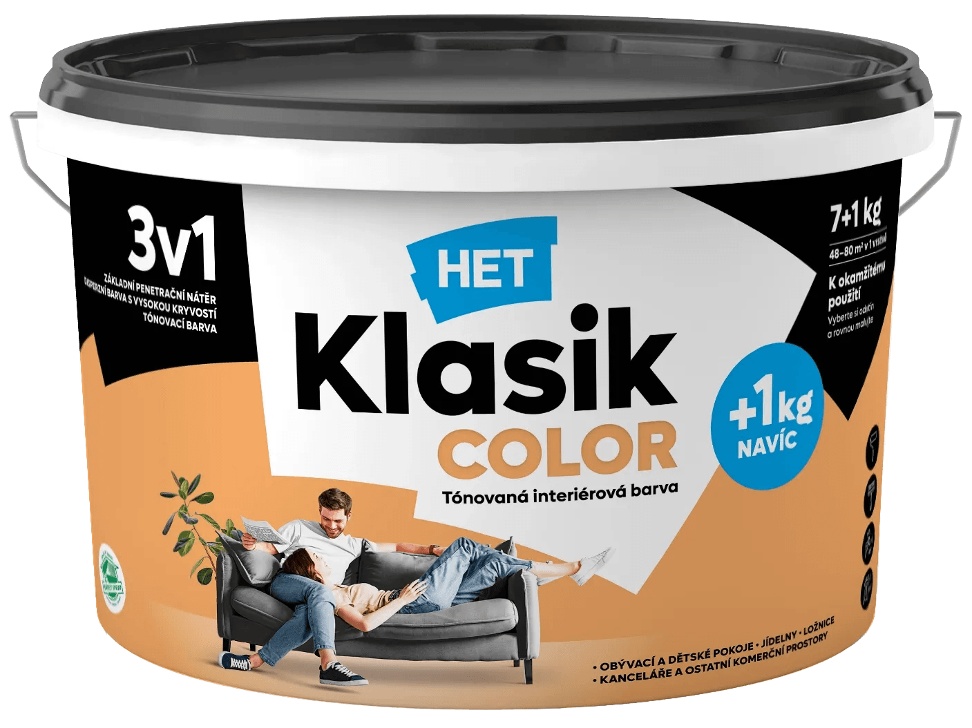 HET Klasik COLOR Tónovaná interiérová barva KC 0737 oranžový, 7 + 1 kg HET Klasik COLOR Tónovaná interiérová barva KC 0737 oranžový, 7 + 1 kg