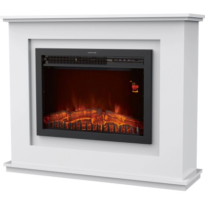 Moderní elektrický krb Moorhampton Fire v bílo-černé barvě s realistickým efektem plamene a LED displejem. Moderní elektrický krb Moorhampton Fire v bílo-černé barvě s realistickým efektem plamene a LED displejem.
