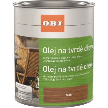 OBI Teakový olej 750 ml plechovka pro péči o dřevo a impregnaci v exteriéru. OBI Teakový olej 750 ml plechovka pro péči o dřevo a impregnaci v exteriéru.